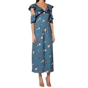 KEEPSAKE THE LABEL Women's Medium Blue‎ Floral Run Free Jumpsuit Cold Shoulder